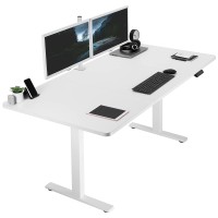 Vivo Electric Height Adjustable 71 X 36 Inch Memory Stand Up Desk, Extra Deep White Table Top, White Frame, Standing Workstation With Preset Controller, 1B Series, Desk-Kit-1W7W-36