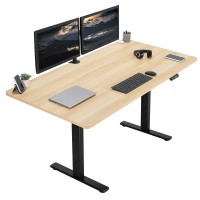 Vivo Electric Height Adjustable 71 X 36 Inch Memory Stand Up Desk, Extra Deep Light Wood Table Top, Black Frame, Standing Workstation With Preset Controller, 1B Series, Desk-Kit-1B7C-36
