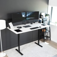 Vivo Electric Height Adjustable 71 X 36 Inch Memory Stand Up Desk, Extra Deep White Table Top, Black Frame, Standing Workstation With Preset Controller, 1B Series, Desk-Kit-1B7W-36