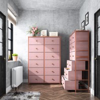 Enhomee Pink Dresser For Bedroom With 12 Drawers, Tall Dressers For Girls Bedroom With Wood Top Metal Frame, Dresser & Chest Of Drawers For Bedroom, Closets, Nursery, Pink, 11.9