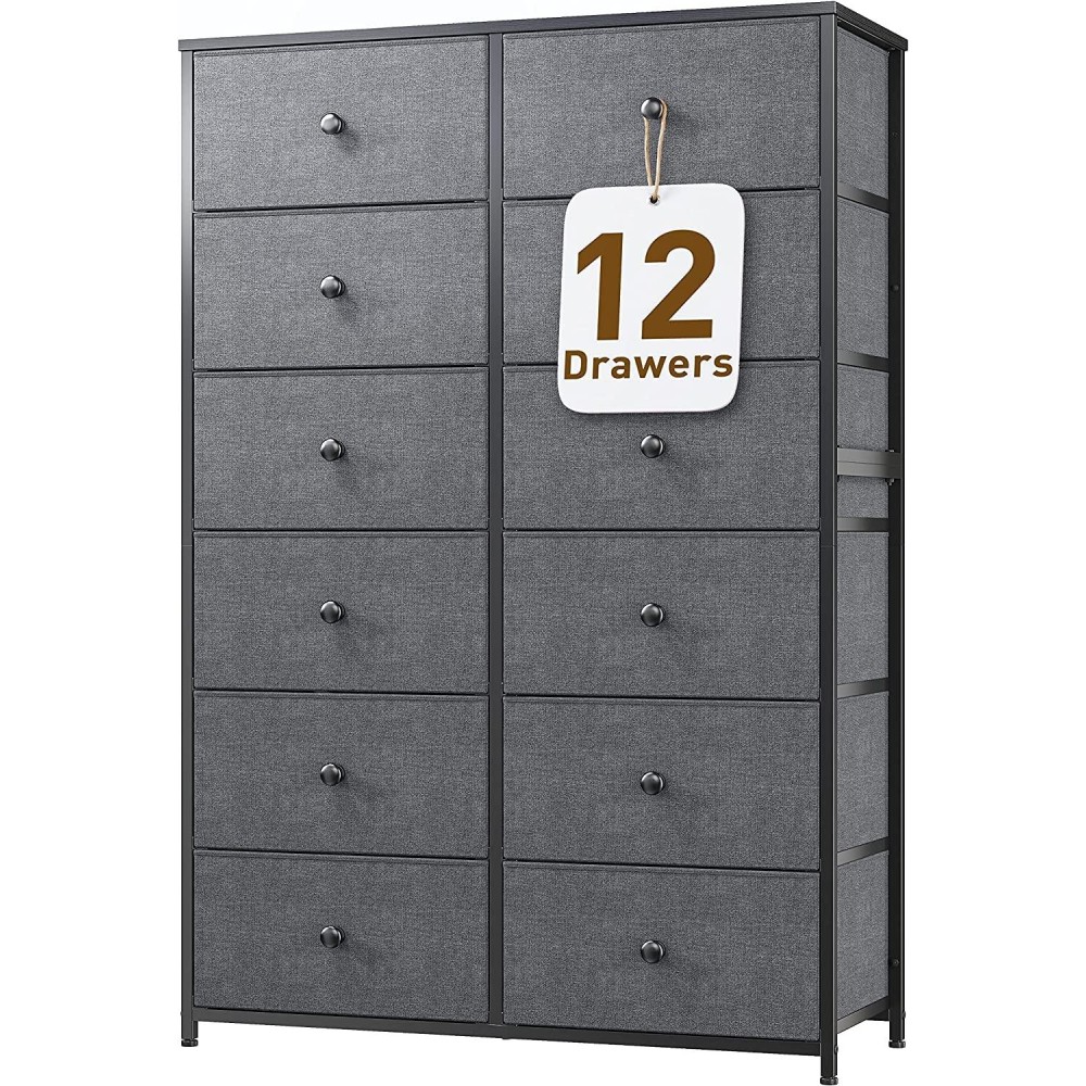 Enhomee Dressers & Chests Of Drawers For Bedroom Tall Dressers For Bedroom With12 Drawers Dresser For Clothes Closet, Wooden Top & Metal Frame,35