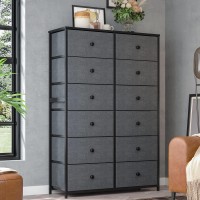 Enhomee Dresser For Bedroom With 12 Drawers, Tall Dressers For Bedroom With Wooden Top And Metal Frame, Dressers & Chest Of Drawers For Bedroom, Closet, Living Room, Gray, 11.9