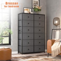 Enhomee Dresser For Bedroom With 12 Drawers, Tall Dressers For Bedroom With Wooden Top And Metal Frame, Dressers & Chest Of Drawers For Bedroom, Closet, Living Room, Gray, 11.9