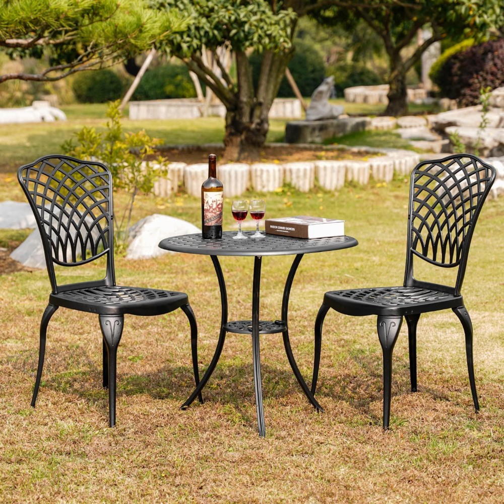 Withniture 3 Piece Bistro Table Set Antirust Outdoor Bistro Set Cast Alumiunm Patio Table And Chairs Set For 2 Patio Bistro Se