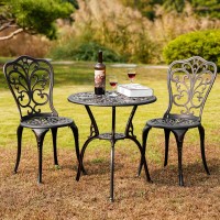 Withniture 3 Piece Patio Set Metal Bistro Set Cast Aluminum Outdoor Bistro Table And Chairs Set Of 2 With Umbrella Hole All Weat