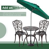 Withniture 3 Piece Patio Set Metal Bistro Set Cast Aluminum Outdoor Bistro Table And Chairs Set Of 2 With Umbrella Hole All Weat