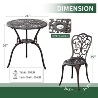 Withniture 3 Piece Patio Set Metal Bistro Set Cast Aluminum Outdoor Bistro Table And Chairs Set Of 2 With Umbrella Hole All Weat