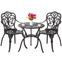 Withniture Outdoor Bistro Table And Chairs Set Of 2 Cast Aluminum Patio Bistro Set With Umbrella Hole All Weather Bistro Table