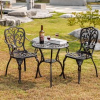 Withniture Outdoor Bistro Table And Chairs Set Of 2 Cast Aluminum Patio Bistro Set With Umbrella Hole All Weather Bistro Table