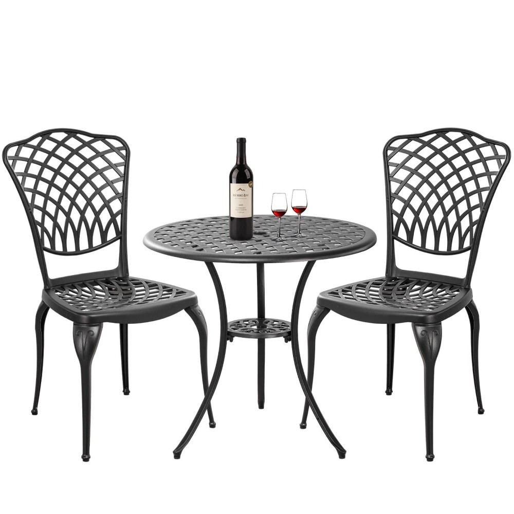 Withniture Bronze Patio Bistro Set 3 Piece Outdoor Cast Aluminum Furniture Large Table Chairs Weather Resistant Adjustabl