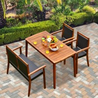 Tangkula 4 Pieces Patio Dining Set For 4, Patiojoy Space-Saving Outdoor Acacia Wood Dining Table And Pe Rattan Chairs Set With 1.9??Umbrella Hole, For Garden, Backyard, Deck, Poolside, Balcony