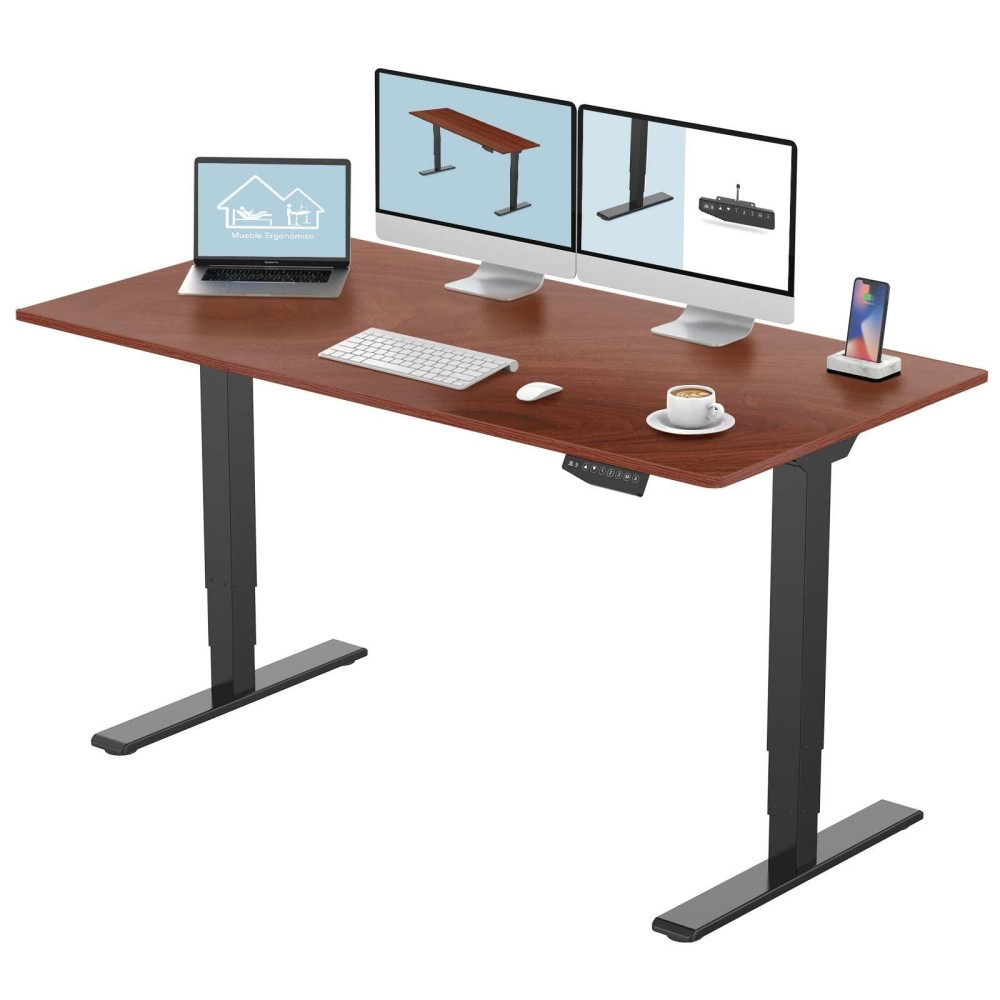 Flexispot Pro 3 Stages Dual Motor Electric Standing Desk 60X24 Inches Whole-Piece Desk Board Height Adjustable Desk Electric Stand Up Desk Sit Stand Desk(Black Frame + Mahogany Desktop)
