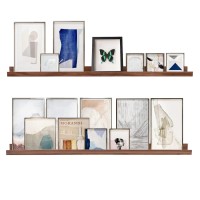 Azsky 48 Inch Floating Wall Ledge Bookshelf Light Walnut Kids Book Toys Trophy And Family Picture Photo Frames Display Shelves W