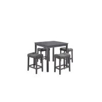 Lilola Home Lucian 5 Piece counter Height 36 Pub Table Set with Tufted Linen Stools