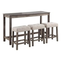 Oriana Brown Finish Wood 4 Pc 36 Pub Table Set with creamy White Linen Stools