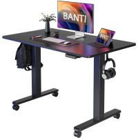 Banti Standing Desk, 48 X 24 Inch Electric Stand Up Height Adjustable Home Office Table, Sit Stand Desk With Splice Board, Black