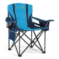 Fair Wind Oversized Fully Padded Camping Chair With Lumbar Support Heavy Duty Quad Fold Chair Arm Chair With Cooler Bag - Supports 450 Lbs Blue Green