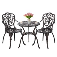 Withniture Bistro Set 3 Piece Outdoor Bistro Table And Chair Set Of 2 Cast Aluminum Patio Furniture With Umbrella Hole Patio Bis