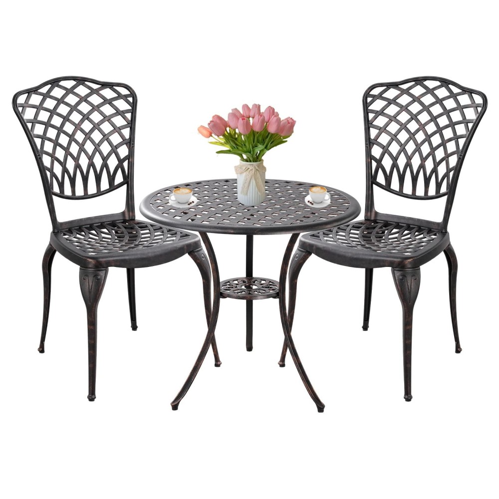 Withniture Patio Bistro Set 3 Piece Outdoor Cast Aluminum Bistro Table And Chairs Set Of 2 With 197 Umbrella Hole All Weather