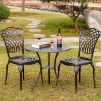 Withniture Patio Bistro Set 3 Piece Outdoor Cast Aluminum Bistro Table And Chairs Set Of 2 With 197 Umbrella Hole All Weather