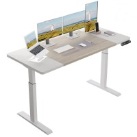 Bunoem Height Adjustable Electric Standing Desk, 63X30 Height Stand Up Computer Desk,Sit And Stand Home Office Desk With Splice Board (White+Oak Top, White Frame)