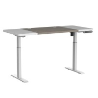 Bunoem Height Adjustable Electric Standing Desk, 63X30 Height Stand Up Computer Desk,Sit And Stand Home Office Desk With Splice Board (White+Oak Top, White Frame)