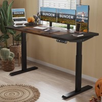 Bunoem Height Adjustable Electric Standing Desk, 63X30 Height Stand Up Computer Desk,Sit And Stand Home Office Desk With Splice Board (Brown+Black Top, Black Frame)