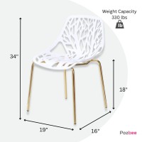 Pozbee Modern White Dining Chairs Set Of 4, Birch Sapling Style Chairs For Dining Room, Hotels, Restaurants Indoor Outdoor, Elegant Kitchen Chairs With Gold Legs (4, White)