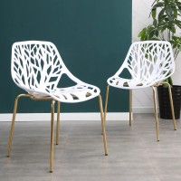 Pozbee Modern White Dining Chairs Set Of 4, Birch Sapling Style Chairs For Dining Room, Hotels, Restaurants Indoor Outdoor, Elegant Kitchen Chairs With Gold Legs (4, White)