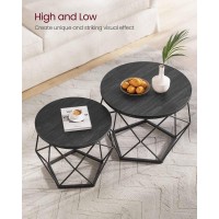 Vasagle Small Coffee Table Set Of 2, Round Coffee Table With Steel Frame, Side End Table For Living Room, Bedroom, Office, Black