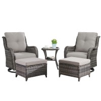 Rilyson Wicker Patio Furniture Set 5 Piece Rattan Outdoor Sectional Conversation Sets With 2 Swivel Rocking Chairs 2 Ottomans