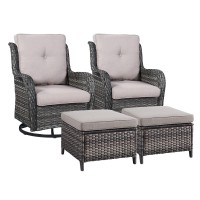 Rilyson Wicker Patio Furniture Set 4 Piece Rattan Outdoor Sectional Conversation Sets With 2 Swivel Rocking Chairs 2 Ottomans