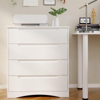 Gizoon 4 Drawer Dresser, White Chest Of Drawers With Large Storage Capacity, Bedroom Dressers And Organizer With Embedded Handles And Sturdy Anti-Tripping Device For Office, Living Room, Hallway