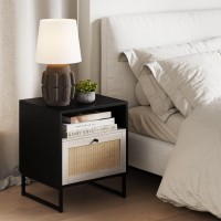 Nathan James Mina Rattan End Table, Set Of 2, Black Oak/Black