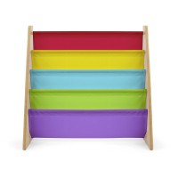 Humble Crew 4Tier Kids Bookshelf Natural Woodrainbow Premium Book Shelf For Kids Rooms With Four Deep Pockets Toddler Sli