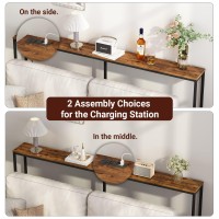 Superjare 70 Inch Console Table With Outlet, Sofa Table With Charging Station, Narrow Entryway Table, Skinny Hallway Table, Behind Couch Table, For Living Room, Rustic Brown