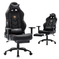 Big And Tall Gaming Chair With Footrest 350Lbs-Racing Computer Gamer Chair, Ergonomic High Back Pc Chair With Wide Seat, Reclining Back, 3D Armrest For Adult-Black