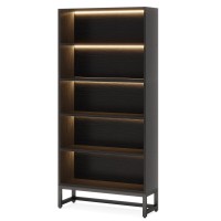 Tribesigns Tall Bookcase Black Bookshelf 708 Large Bookcases Organizer With Led Lights Heavy Duty Freestanding Library Bo