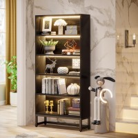 Tribesigns Tall Bookcase Black Bookshelf 708 Large Bookcases Organizer With Led Lights Heavy Duty Freestanding Library Bo