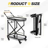 Multi Functional Collapsible Carts, 2-Tier Foldable For Easy Storage And 360 Degree Swivel Wheels Folding Trolley, Shopping Cart With Storage Basket