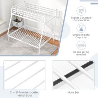 Giantex Bunk Bed Twin Over Full Size, Metal Bunk Bed With Ladder And Steel Frame Support, Space-Saving Triple Bunk Bed For Boys Girls Adults, Noise Free, No Box Spring Needed, White