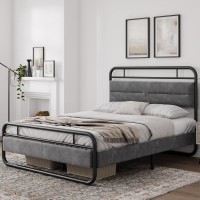 Yaheetech Queen Bed Frame Heavy Duty Metal Bed With Curved Upholstered Headboard, 8.7 Inch Under-Bed Storage/Steel Slats Support/Noise Free/No Box Spring Needed/Easy Assembly/Dark Grey Queen Bed