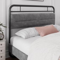 Yaheetech Queen Bed Frame Heavy Duty Metal Bed With Curved Upholstered Headboard, 8.7 Inch Under-Bed Storage/Steel Slats Support/Noise Free/No Box Spring Needed/Easy Assembly/Dark Grey Queen Bed