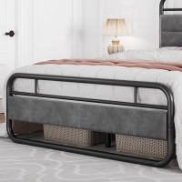 Yaheetech Queen Bed Frame Heavy Duty Metal Bed With Curved Upholstered Headboard, 8.7 Inch Under-Bed Storage/Steel Slats Support/Noise Free/No Box Spring Needed/Easy Assembly/Dark Grey Queen Bed