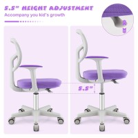 Costzon Kids Desk Chair, Children Study Computer Chair With Adjustable Height, Lumbar Support, Smooth Casters, Swivel Mesh Seat, Ergonomic Kids Task Chair For 3-10, Home, School, Office (Purple)