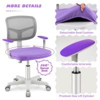 Costzon Kids Desk Chair, Children Study Computer Chair With Adjustable Height, Lumbar Support, Smooth Casters, Swivel Mesh Seat, Ergonomic Kids Task Chair For 3-10, Home, School, Office (Purple)