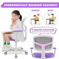 Costzon Kids Desk Chair, Children Study Computer Chair With Adjustable Height, Lumbar Support, Smooth Casters, Swivel Mesh Seat, Ergonomic Kids Task Chair For 3-10, Home, School, Office (Purple)