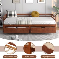 Dortala Twin To King Daybed With Trundle And 2 Storage Drawers, Modern Extendable Daybed With Pull Out Bed Twin, Dual-Use Sofa Bed For Bedroom, Guest Room, Living Room, No Box Spring Required, Brown