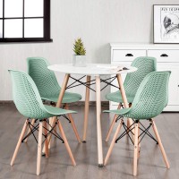 Kotek Set Of 4 Dining Chairs, Dsw Molded Shell Plastic Side Chairs With Mesh Design, Solid Wood Legs, Mid-Century Modern Armless Side Chairs For Kitchen, Dining Room, Living Room (Green)