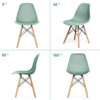 Kotek Set Of 4 Dining Chairs, Dsw Molded Shell Plastic Side Chairs With Mesh Design, Solid Wood Legs, Mid-Century Modern Armless Side Chairs For Kitchen, Dining Room, Living Room (Green)